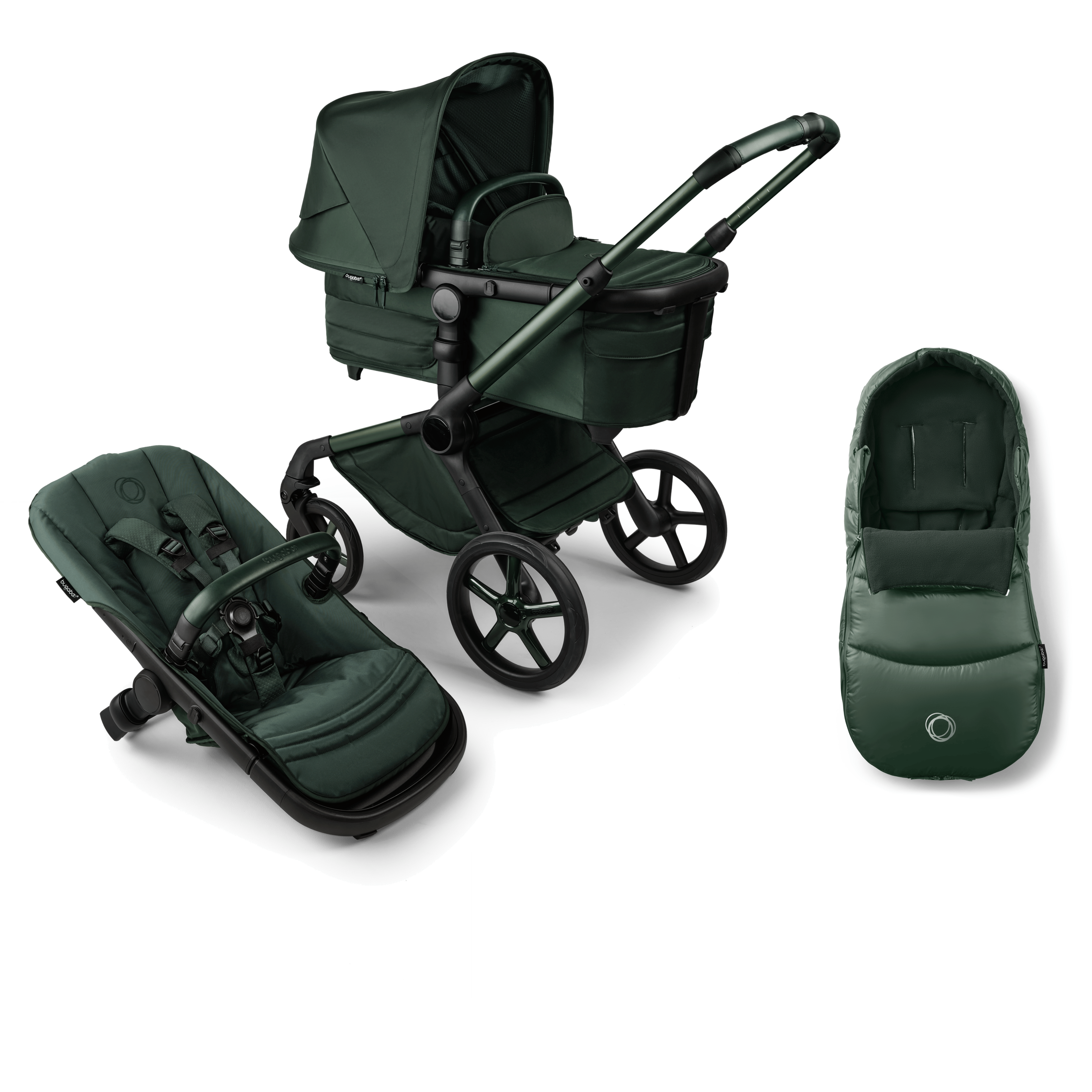 bugaboo footmuff green Bugaboo Fox 5 Noir Limited Edition Pram with Footmuff