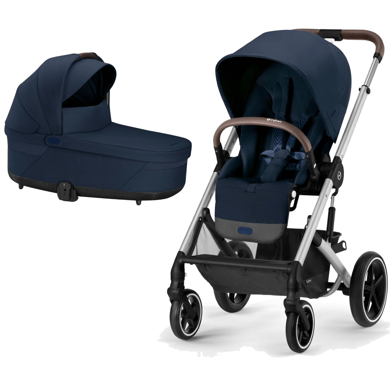 Cybex Balios S Lux Silver Frame and Carrycot Ocean Blue UK Baby Centre