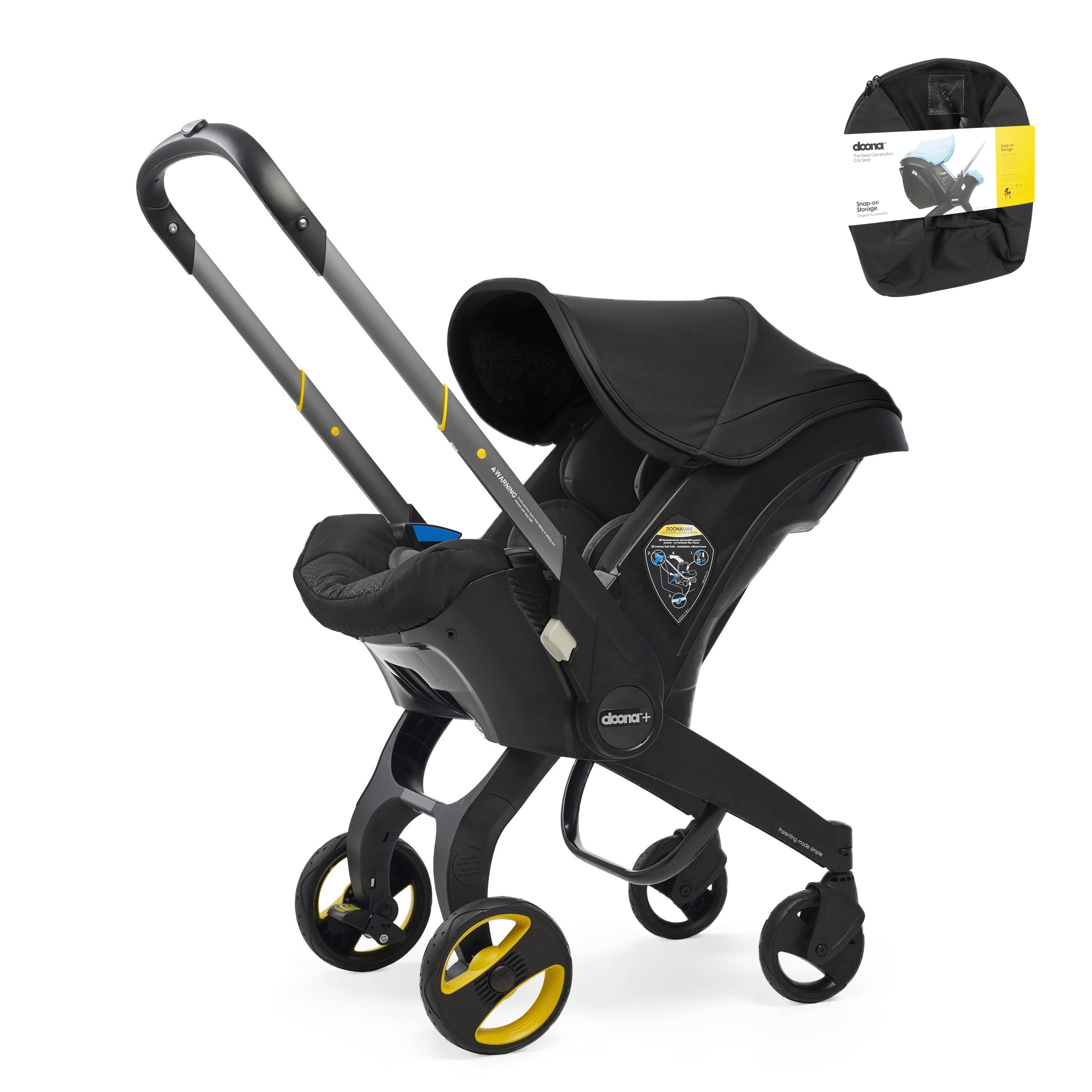 Doona Car Seat with Snap on Storage Nitro Black