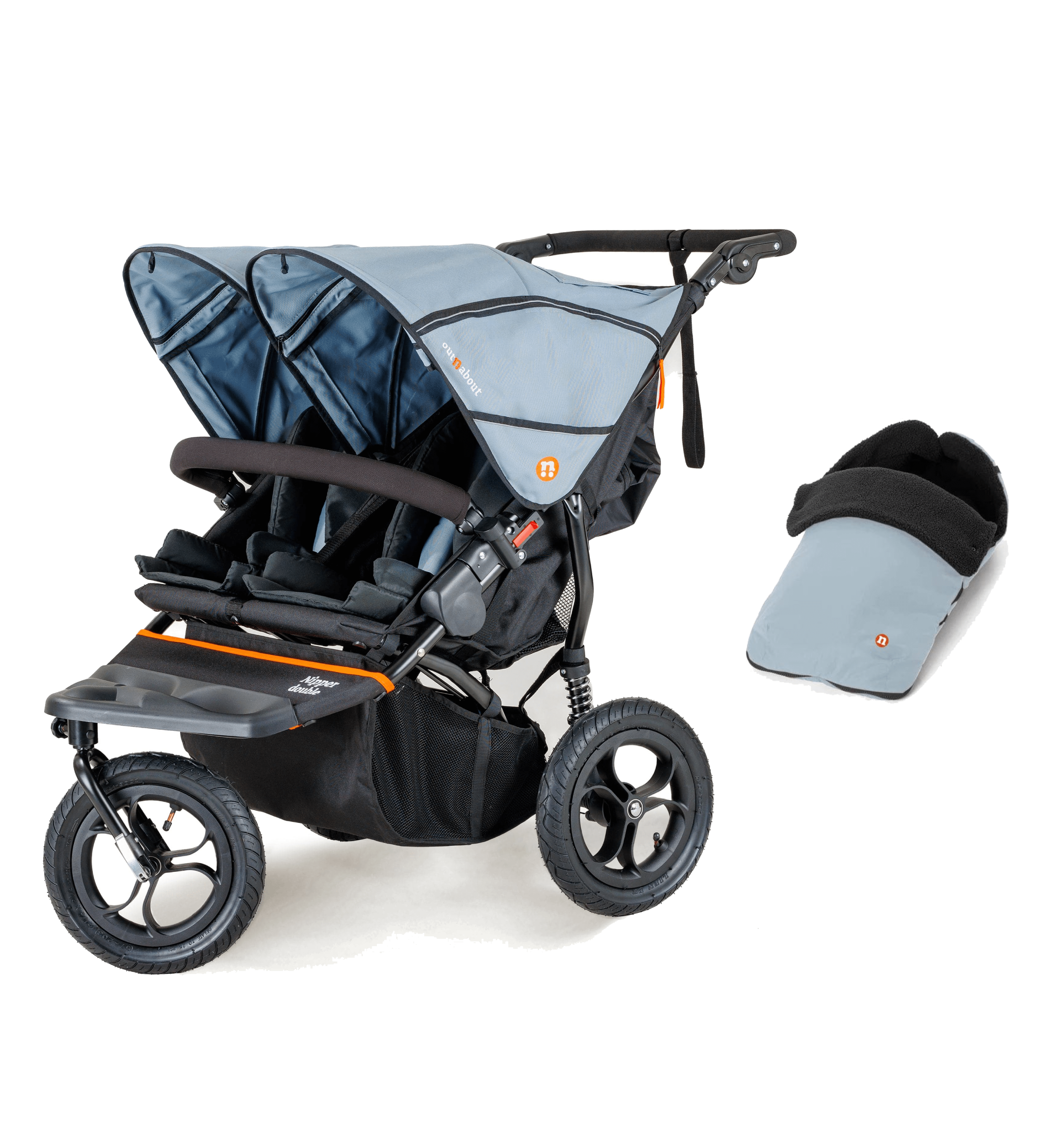 Out n About Nipper V5 Double Pushchair with Footmuff Rocksalt Grey