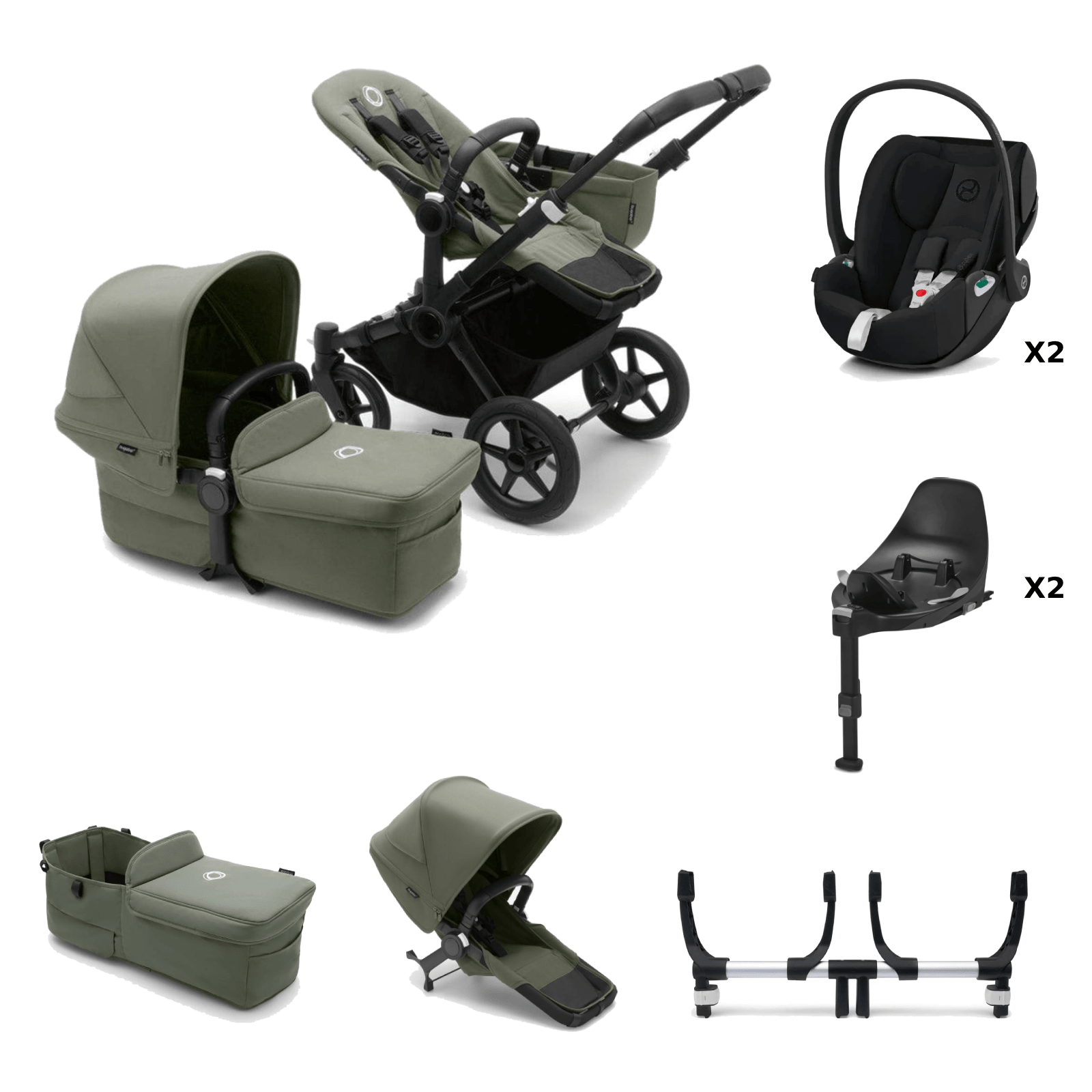 bugaboo donkey forest green Bugaboo Donkey 5 Twin Travel System Black Forest Green