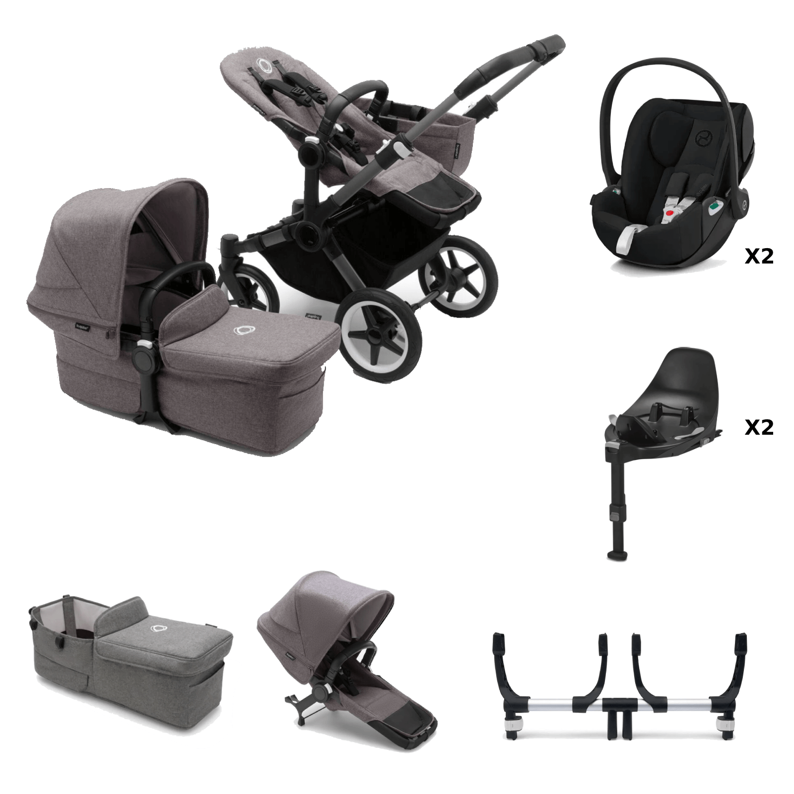 Bugaboo Donkey 5 Twin with Cloud T and Base T Graphite Grey Melange