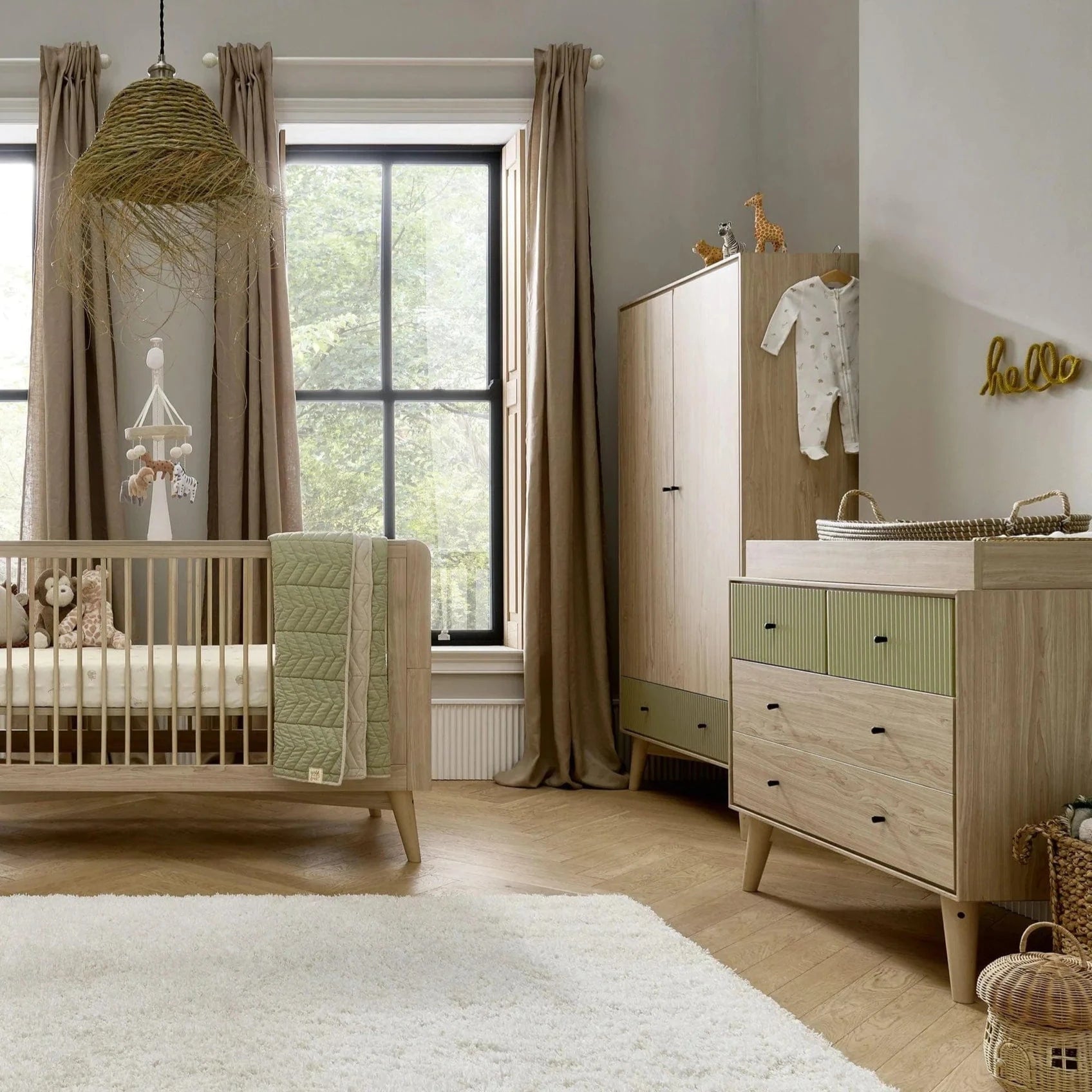 Mamas Papas Coxley 3 Piece Furniture Set Natural Olive Green UK Baby Centre