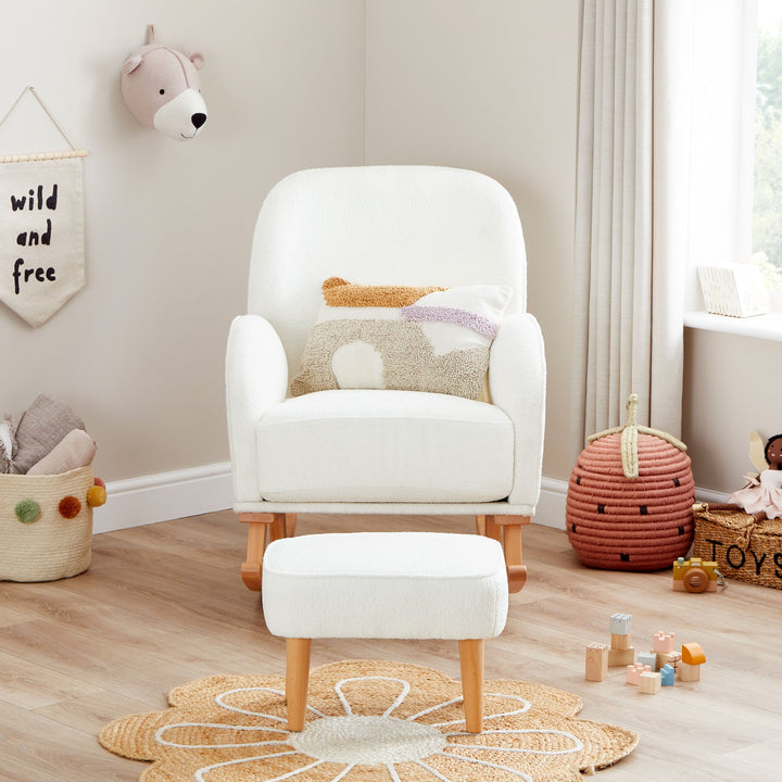 Babymore Nursing Chairs Babymore Freya Nursing Chair with Stool - Off White Bouclé