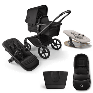 Bugaboo Prams & Pushchairs Bugaboo Fox 5 Essential Bundle, Noir Limited Edition - Black Moonlight + Giraffe Rocker in Polar White