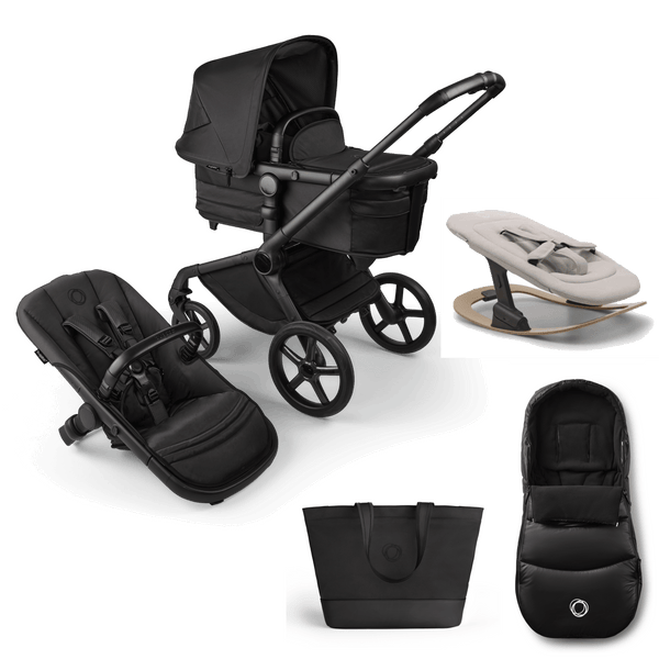 Bugaboo Prams & Pushchairs Bugaboo Fox 5 Essential Bundle, Noir Limited Edition - Black Moonlight + Giraffe Rocker in Polar White