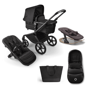 Bugaboo Prams & Pushchairs Bugaboo Fox 5 Essential Bundle, Noir Limited Edition with Giraffe Rocker - Black Moonlight