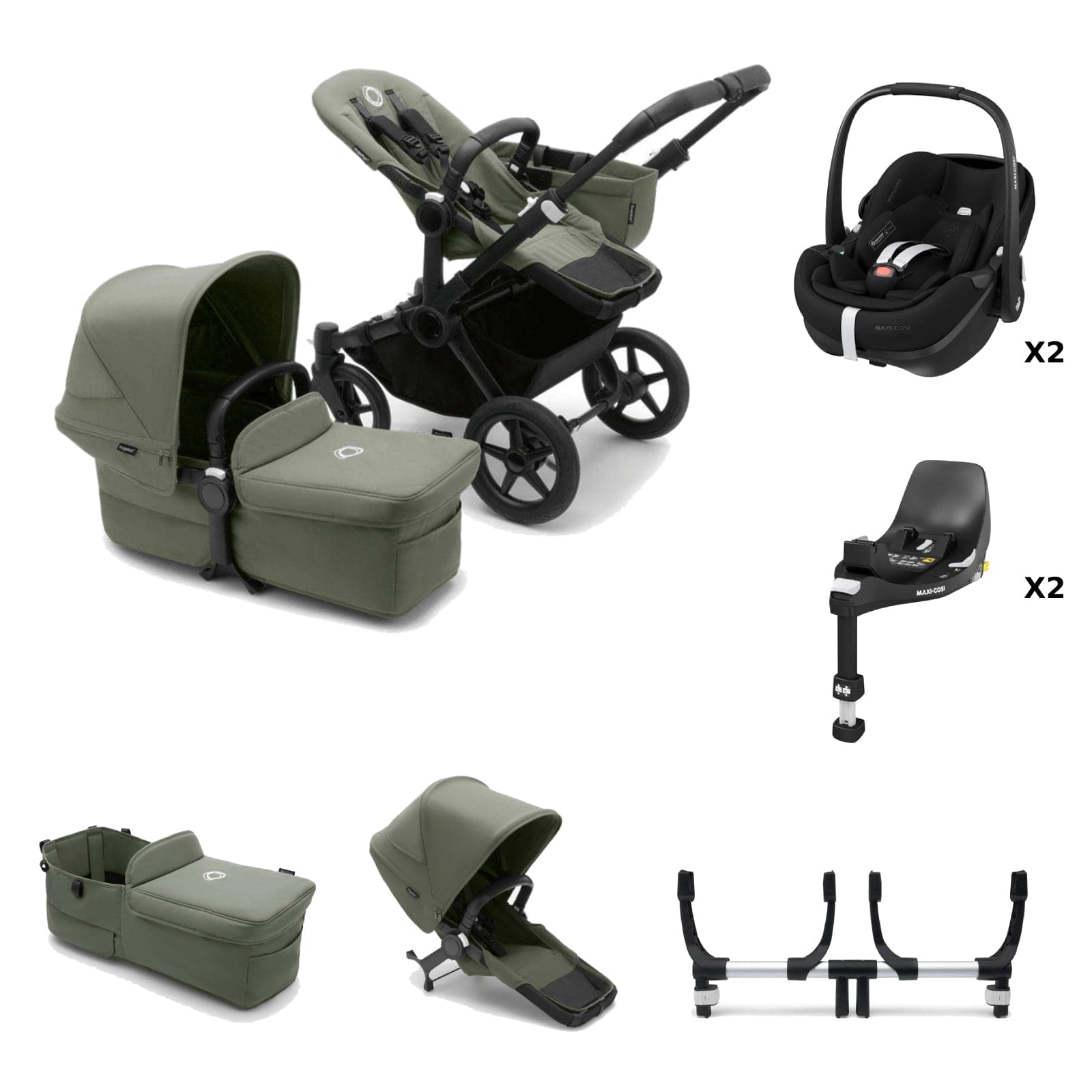 Bugaboo Donkey 5 Twin Travel System Forest Green | Pebble 360 PRO2 – UK ...