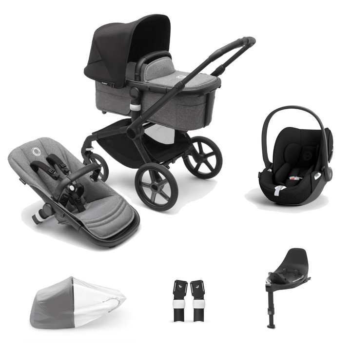 Bugaboo Travel Systems Bugaboo Fox 5, Cloud T and Base Travel System - Black/Grey Melange/Midnight Black