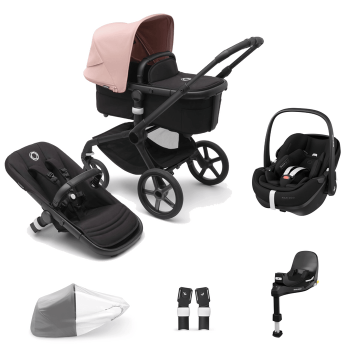 Bugaboo Travel Systems Bugaboo Fox 5, Pebble 360 PRO and Base Travel System - Black/Midnight Black/Morning Pink