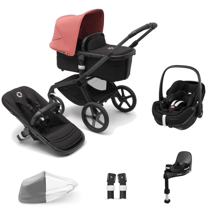 Bugaboo Travel Systems Bugaboo Fox 5, Pebble 360 PRO and Base Travel System - Black/Midnight Black/Sunrise Red