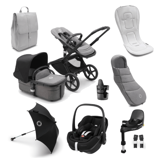 Bugaboo Travel Systems Bugaboo Fox 5, Pebble 360 PRO Ultimate Travel System - Black/Grey Melange/Midnight Black