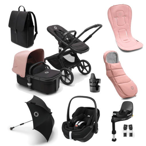 Bugaboo Travel Systems Bugaboo Fox 5, Pebble 360 PRO Ultimate Travel System - Black/Midnight Black/Morning Pink