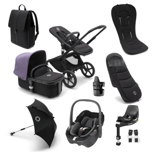 Bugaboo Travel Systems Bugaboo Fox 5, Pebble 360 Ultimate Travel System - Black/Midnight Black/Astro Purple