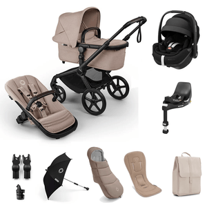 Bugaboo Travel Systems Bugaboo Fox 5 Renew (Pebble 360 PRO2, Non-Slide) Travel System - Black/Desert Taupe Melange