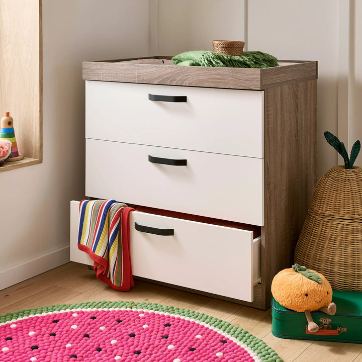 Cuddleco Dressers CuddleCo Enzo 3 Drawer Dresser - Truffle Oak/White