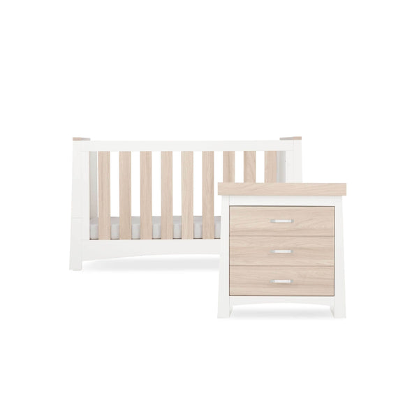 Cuddleco Furniture Sets CuddleCo Ada 2pc Set 3 Drawer Dresser, Cot Bed - White/Ash