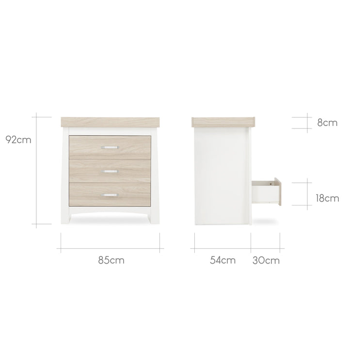 Cuddleco Furniture Sets CuddleCo Ada 2pc Set 3 Drawer Dresser, Cot Bed - White/Ash