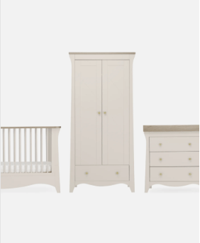 Cuddleco Furniture Sets CuddleCo Clara 3pc Set 3 Drawer Dresser, Cot Bed and Wardrobe Cashmere