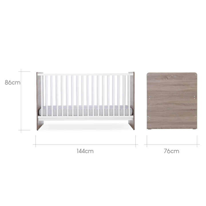 Cuddleco Furniture Sets CuddleCo Enzo 2pc Set 3 Drawer Dresser and Cot Bed -Truffle Oak/White