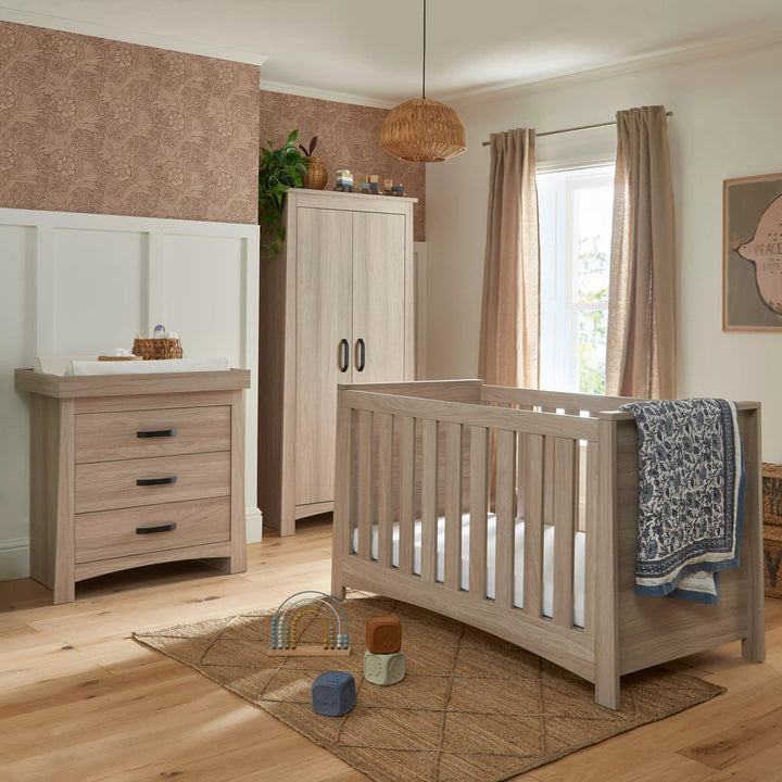 Cuddleco Furniture Sets CuddleCo Isla 3pc Set 3 Drawer Dresser, Cot Bed and Wardrobe Ash