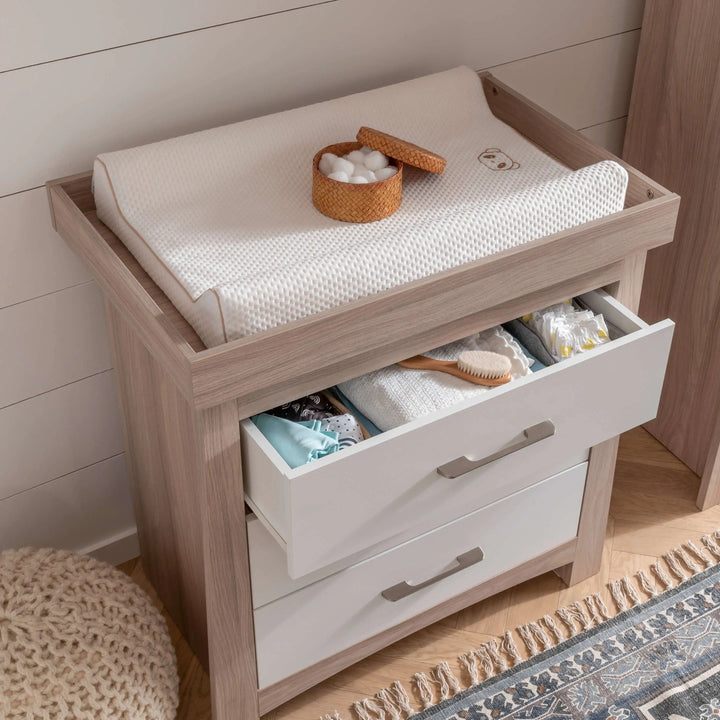 Cuddleco Nursery Furniture CuddleCo Lana 2 Piece Nursery Furniture Set (Cot Bed & Dresser) - Ash & White