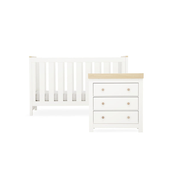 Cuddleco Nursery Furniture CuddleCo Luna 2 Piece Nursery Furniture Set (Cot Bed & Dresser) - White & Oak