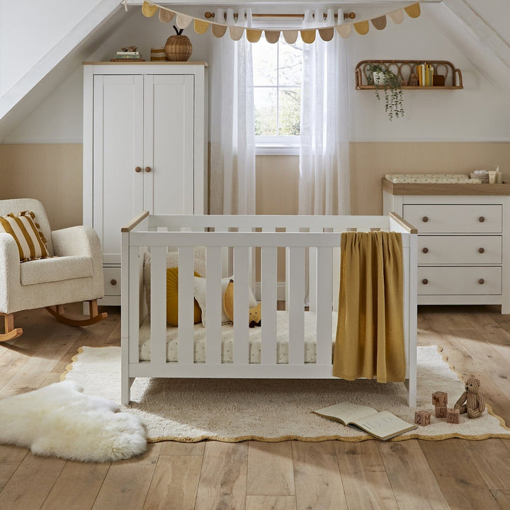 Cuddleco Nursery Furniture CuddleCo Luna 3 Piece Furniture Set (Cot Bed, Dresser & Wardrobe) - White & Oak