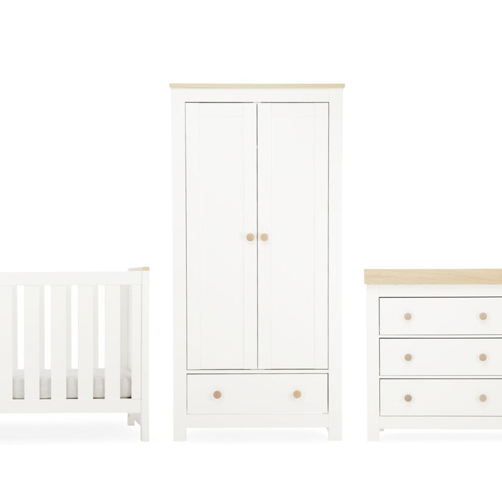 Cuddleco Nursery Furniture CuddleCo Luna 3 Piece Furniture Set (Cot Bed, Dresser & Wardrobe) - White & Oak