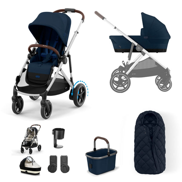 Cybex Prams & Pushchairs Cybex eGazelle S, 9 Piece Bundle - Silver/Ocean Blue