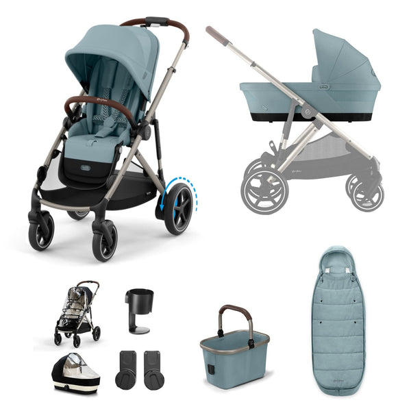 Cybex Prams & Pushchairs Cybex eGazelle S, 9 Piece Bundle - Taupe/Stormy Blue