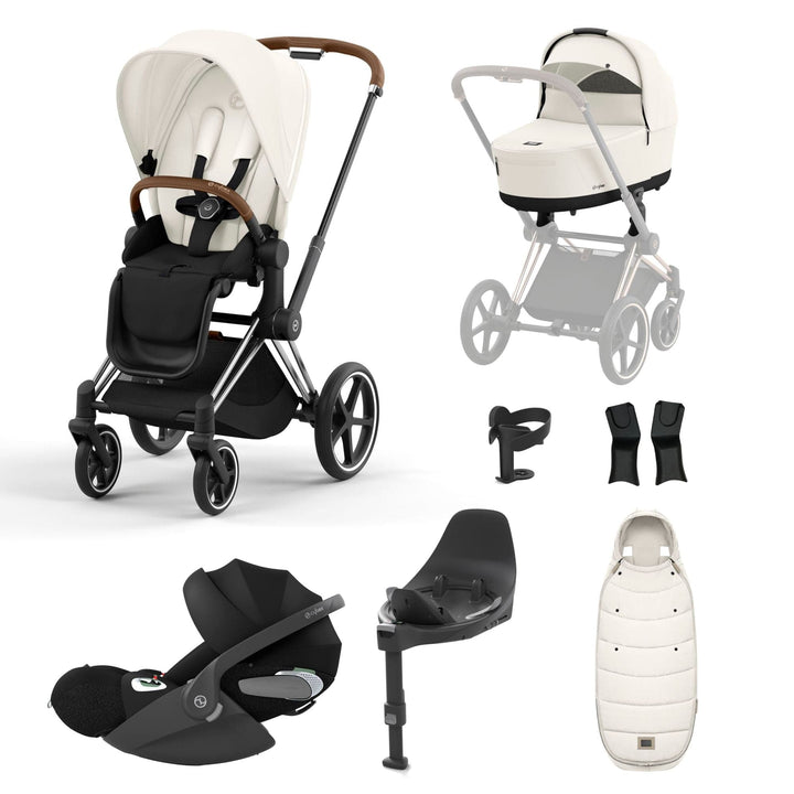 Cybex Travel Systems Chrome Brown Cybex Priam Cloud T i-Size Bundles - Off White (2023)