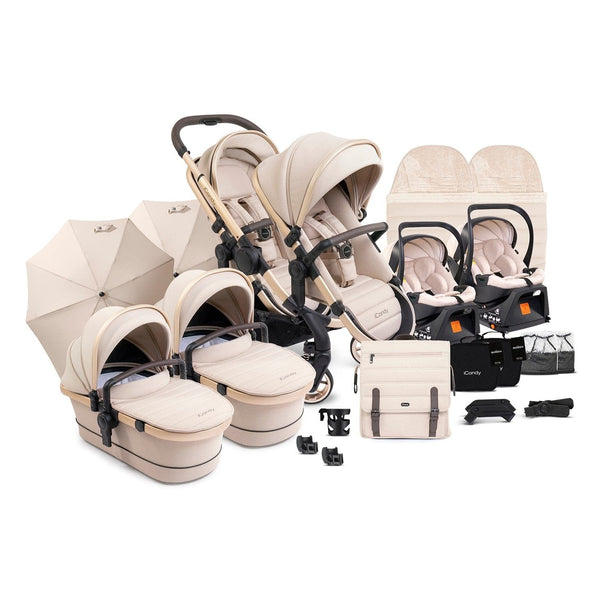 iCandy double pushchairs iCandy Peach 7 Twin Travel System (Cocoon) Bundle - Biscotti