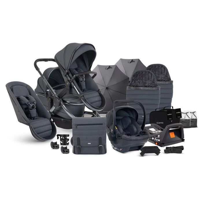 iCandy Wheels iCandy Peach 7 Double Travel System (Cocoon) Bundle - Phantom / Dark Grey