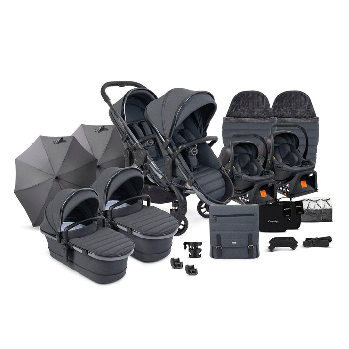 iCandy Wheels iCandy Peach 7 Twin Travel System (Cocoon) Bundle - Phantom / Dark Grey