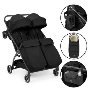 Ickle Bubba double pushchairs Ickle Bubba Aries Double Prime Autofold Stroller - Black