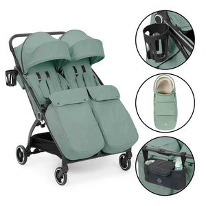 Ickle Bubba double pushchairs Ickle Bubba Aries Double Prime Autofold Stroller - Sage Green