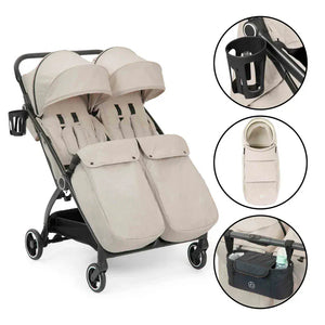 Ickle Bubba double pushchairs Ickle Bubba Aries Double Prime Autofold Stroller - Stone