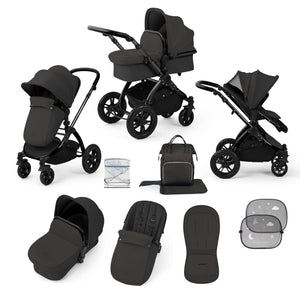 Ickle Bubba Prams & Pushchairs Ickle Bubba Stomp Luxe 9 Piece Pram - Black / Charcoal Grey / Black