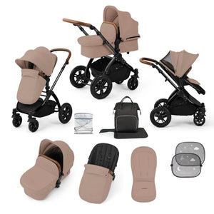 Ickle Bubba Prams & Pushchairs Ickle Bubba Stomp Luxe 9 Piece Pram - Black / Desert / Tan