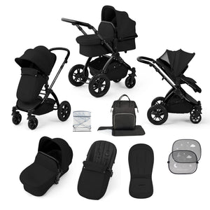 Ickle Bubba Prams & Pushchairs Ickle Bubba Stomp Luxe 9 Piece Pram - Black / Midnight / Black
