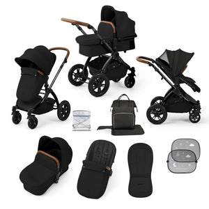 Ickle Bubba Prams & Pushchairs Ickle Bubba Stomp Luxe 9 Piece Pram - Black / Midnight / Tan