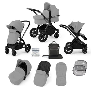 Ickle Bubba Prams & Pushchairs Ickle Bubba Stomp Luxe 9 Piece Pram - Black / Pearl Grey / Black
