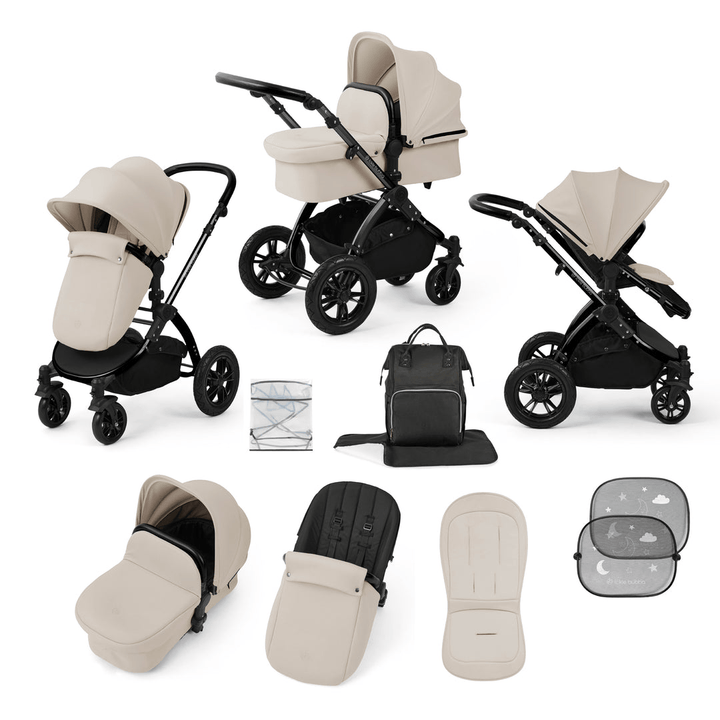 Ickle Bubba Prams & Pushchairs Ickle Bubba Stomp Luxe 9 Piece Pram - Black / Stone / Black