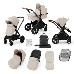 Ickle Bubba Prams & Pushchairs Ickle Bubba Stomp Luxe 9 Piece Pram -  Black / Stone / Tan
