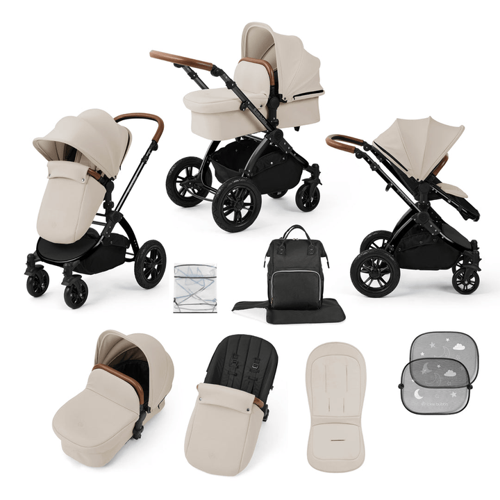 Ickle Bubba Prams & Pushchairs Ickle Bubba Stomp Luxe 9 Piece Pram -  Black / Stone / Tan