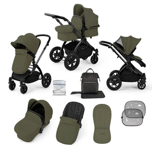 Ickle Bubba Prams & Pushchairs Ickle Bubba Stomp Luxe 9 Piece Pram - Black / Woodland / Black