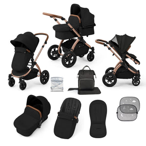 Ickle Bubba Prams & Pushchairs Ickle Bubba Stomp Luxe 9 Piece Pram - Bronze / Midnight / Tan