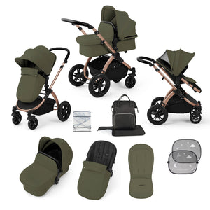 Ickle Bubba Prams & Pushchairs Ickle Bubba Stomp Luxe 9 Piece Pram - Bronze / Woodland / Black