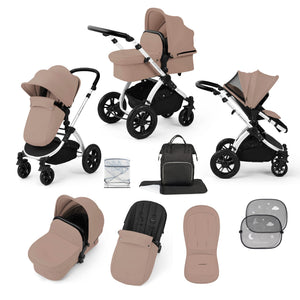 Ickle Bubba Prams & Pushchairs Ickle Bubba Stomp Luxe 9 Piece Pram - Silver / Desert / Black
